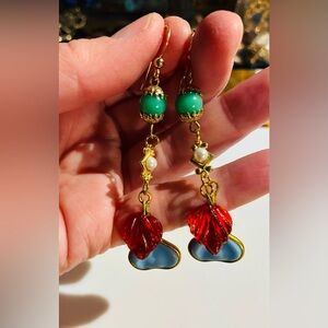 Handmade Gold and Red Leaf Earrings
